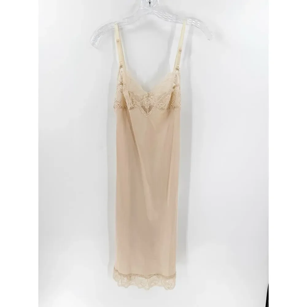 Vintage JCPenney Nude Lace Slip Dress Y2K Coquette Nightgown - Picture 2 of 10